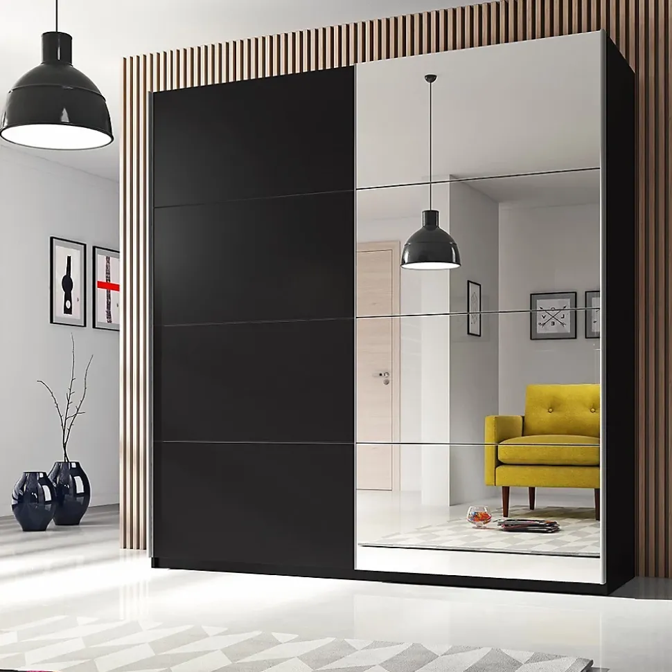 Armoire design 180cm. 2 portes avec miroirs modulables. Couleur noir mat. Collection EOS