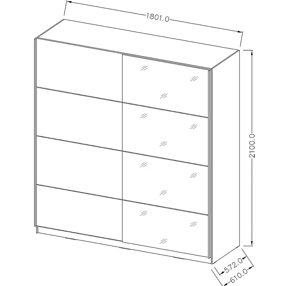 Armoire design 180cm. 2 portes avec miroirs modulables. Couleur noir mat. Collection EOS