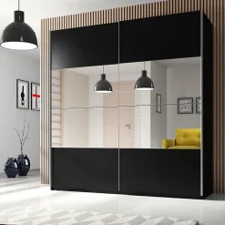 Armoire design 180cm. 2 portes avec miroirs modulables. Couleur noir mat. Collection EOS