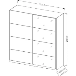 Armoire design 180cm. 2 portes avec miroirs modulables. Couleur blanc mat. Collection EOS