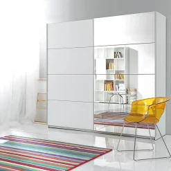 Armoire design 180cm. 2 portes avec miroirs modulables. Couleur blanc mat. Collection EOS