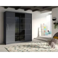 Armoire design 200cm coloris gris graphite et noir collection NARAGO