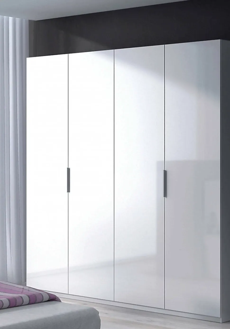 Armoire Dfusell, Armoire de chambre avec 4 portes battantes, Armoire avec 2 Etageres et tringle à vêtements, 180x52h200 cm, Blanc