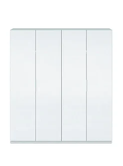 Armoire Dfusell, Armoire de chambre avec 4 portes battantes, Armoire avec 2 Etageres et tringle à vêtements, 180x52h200 cm, Blanc
