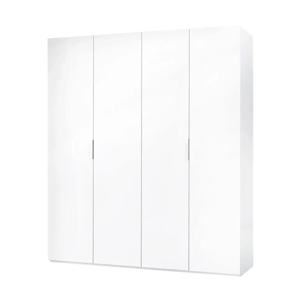 Armoire Dfusell, Armoire de chambre avec 4 portes battantes, Armoire avec 2 Etageres et tringle à vêtements, 180x52h200 cm, Blanc