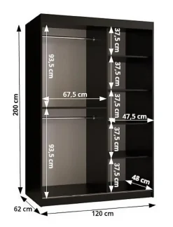 Armoire Dome 3 a portes coulissantes H. 200 x L. 120 x P. 62 2 portes