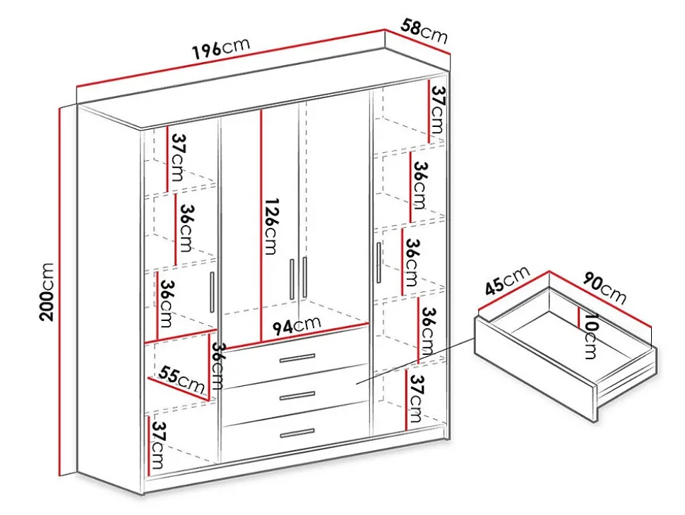 Armoire Dortivu 154, 200x196x58cm