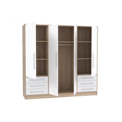 Armoire dressing 207 cm 4 portes blanc décor chêne clair - FARO