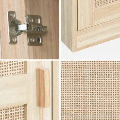 Armoire dressing cannage et effet bois. garde-robe 1 porte. 5 étagères H180cm