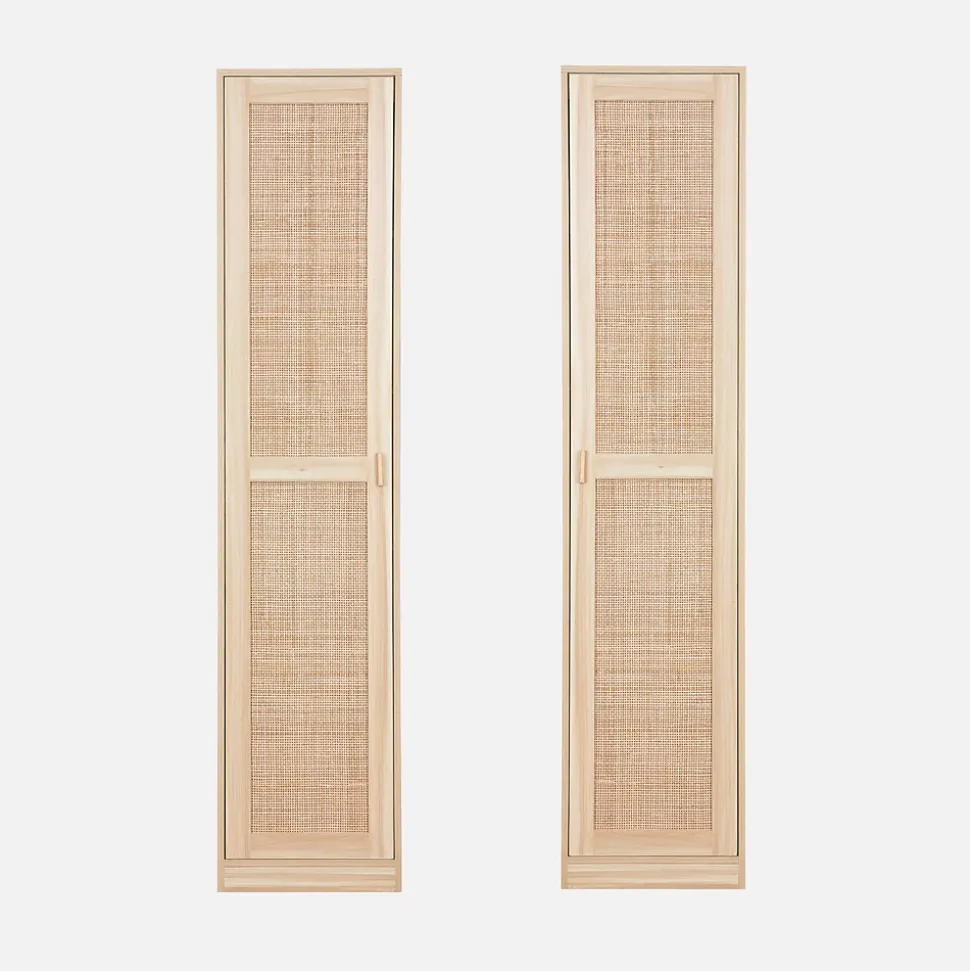 Armoire dressing cannage et effet bois. garde-robe 1 porte. 5 étagères H180cm