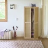 Armoire dressing cannage et effet bois. 2 portes avec penderie et rangements