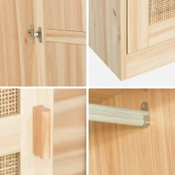 Armoire dressing cannage et effet bois. 2 portes avec penderie et rangements