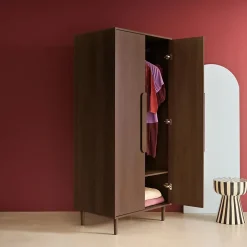 Armoire dressing décor bois de noyer 2 portes. étagères et penderie - L 80 x P 55 x H 180cm - Juliana