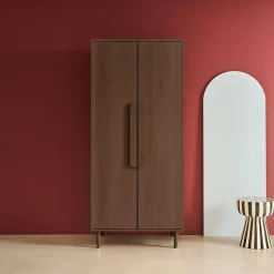 Armoire dressing décor bois de noyer 2 portes. étagères et penderie - L 80 x P 55 x H 180cm - Juliana