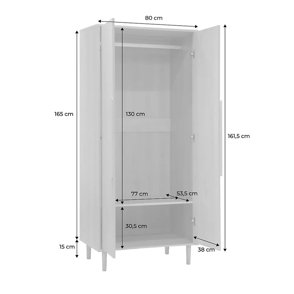 Armoire dressing décor bois de chêne 2 portes. étagères et penderie - L 80 x P 55 x H 180cm - Juliana