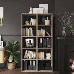 Armoire effet chêne 6 portes blanches GoodHome Atomia H. 187,5 x L. 100 x P. 47 cm