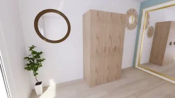 Armoire effet chêne double penderie 3 tiroirs GoodHome Atomia H. 225 x L. 125 x P. 58 cm