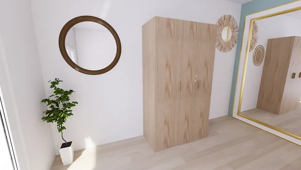 Armoire effet chêne double penderie 3 tiroirs GoodHome Atomia H. 225 x L. 125 x P. 58 cm