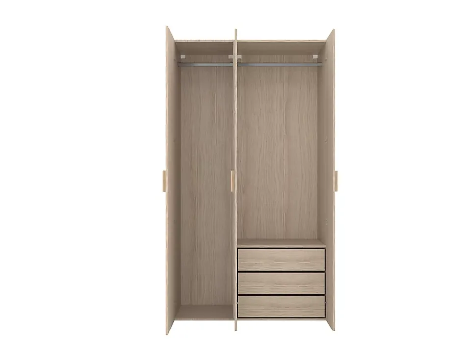 Armoire effet chêne double penderie 3 tiroirs GoodHome Atomia H. 225 x L. 125 x P. 58 cm