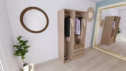 Armoire effet chêne double penderie 3 tiroirs GoodHome Atomia H. 225 x L. 125 x P. 58 cm