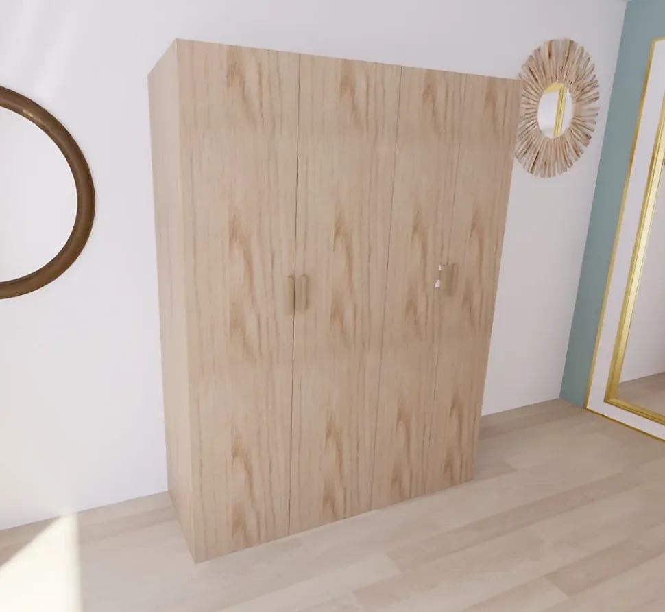 Armoire effet chêne double penderie 3 tiroirs GoodHome Atomia H. 225 x L. 175 x P. 58 cm