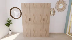 Armoire effet chêne double penderie 3 tiroirs GoodHome Atomia H. 225 x L. 175 x P. 58 cm