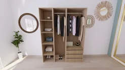 Armoire effet chêne double penderie 3 tiroirs GoodHome Atomia H. 225 x L. 175 x P. 58 cm