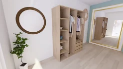 Armoire effet chêne double penderie 3 tiroirs GoodHome Atomia H. 225 x L. 175 x P. 58 cm