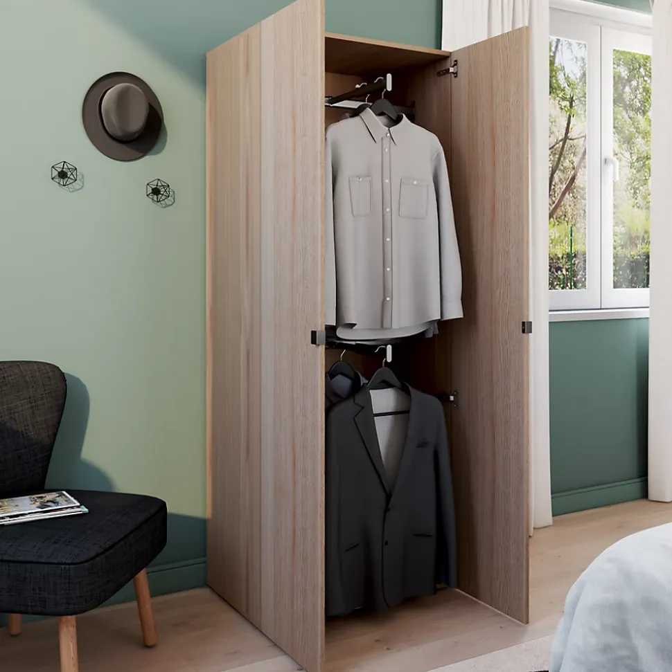 Armoire effet chêne double penderie GoodHome Atomia H. 187,5 x L. 75 x P. 45 cm