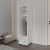 Armoire en mélamine Kronospan, trois étagères, tringle à vêtements et miroir inclus, Blanc, 160 cm X 40 cm X 48 cm