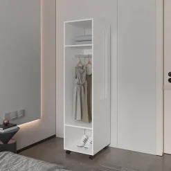 Armoire en mélamine Kronospan, trois étagères, tringle à vêtements et miroir inclus, Blanc, 160 cm X 40 cm X 48 cm