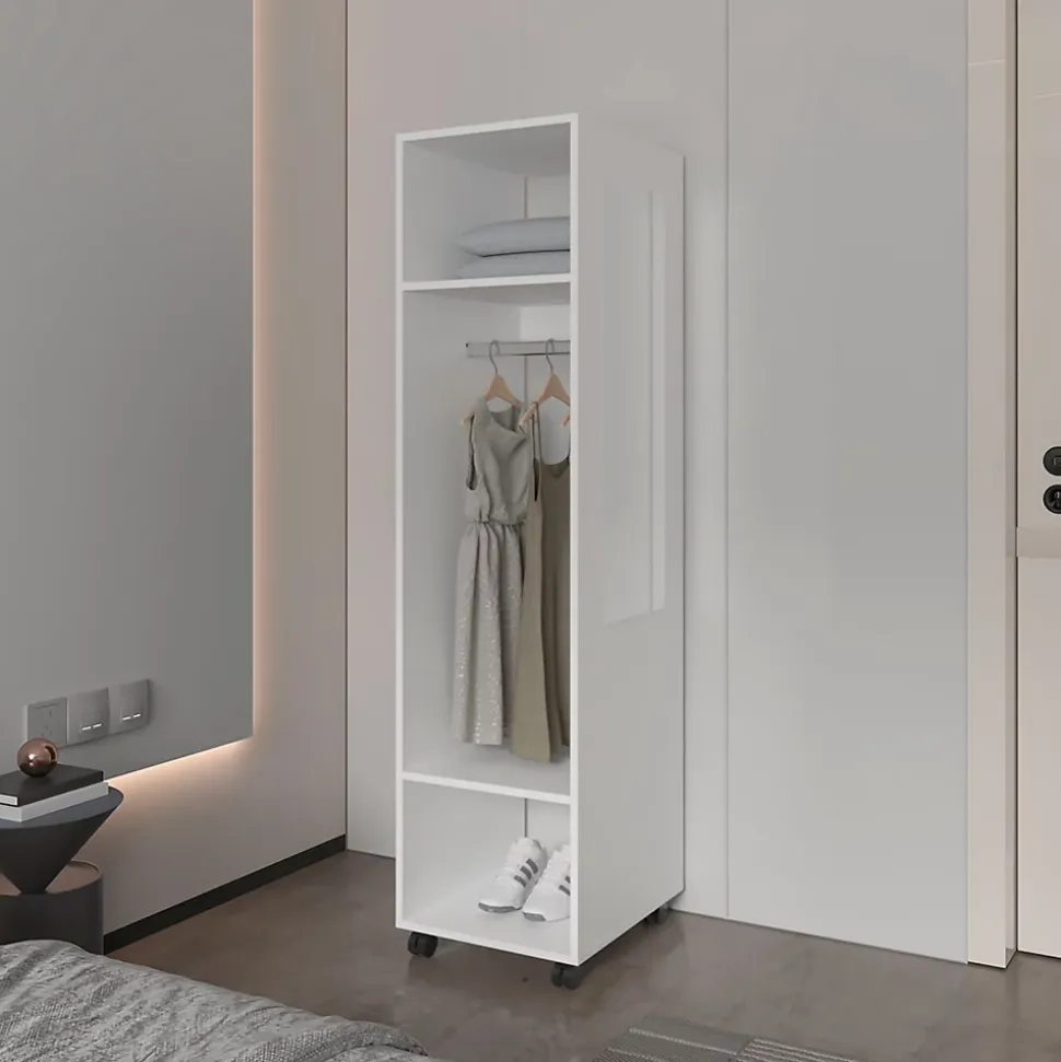 Armoire en mélamine Kronospan, trois étagères, tringle à vêtements et miroir inclus, Blanc, 160 cm X 40 cm X 48 cm