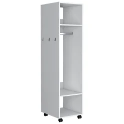 Armoire en mélamine Kronospan, trois étagères, tringle à vêtements et miroir inclus, Blanc, 160 cm X 40 cm X 48 cm