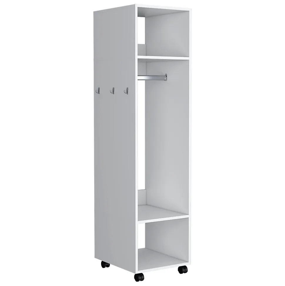 Armoire en mélamine Kronospan, trois étagères, tringle à vêtements et miroir inclus, Blanc, 160 cm X 40 cm X 48 cm