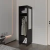 Armoire en mélamine Kronospan, trois étagères, tringle à vêtements et miroir inclus, Noir, 160 cm X 40 cm X 48 cm