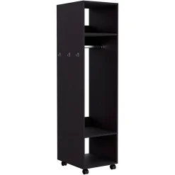Armoire en mélamine Kronospan, trois étagères, tringle à vêtements et miroir inclus, Noir, 160 cm X 40 cm X 48 cm