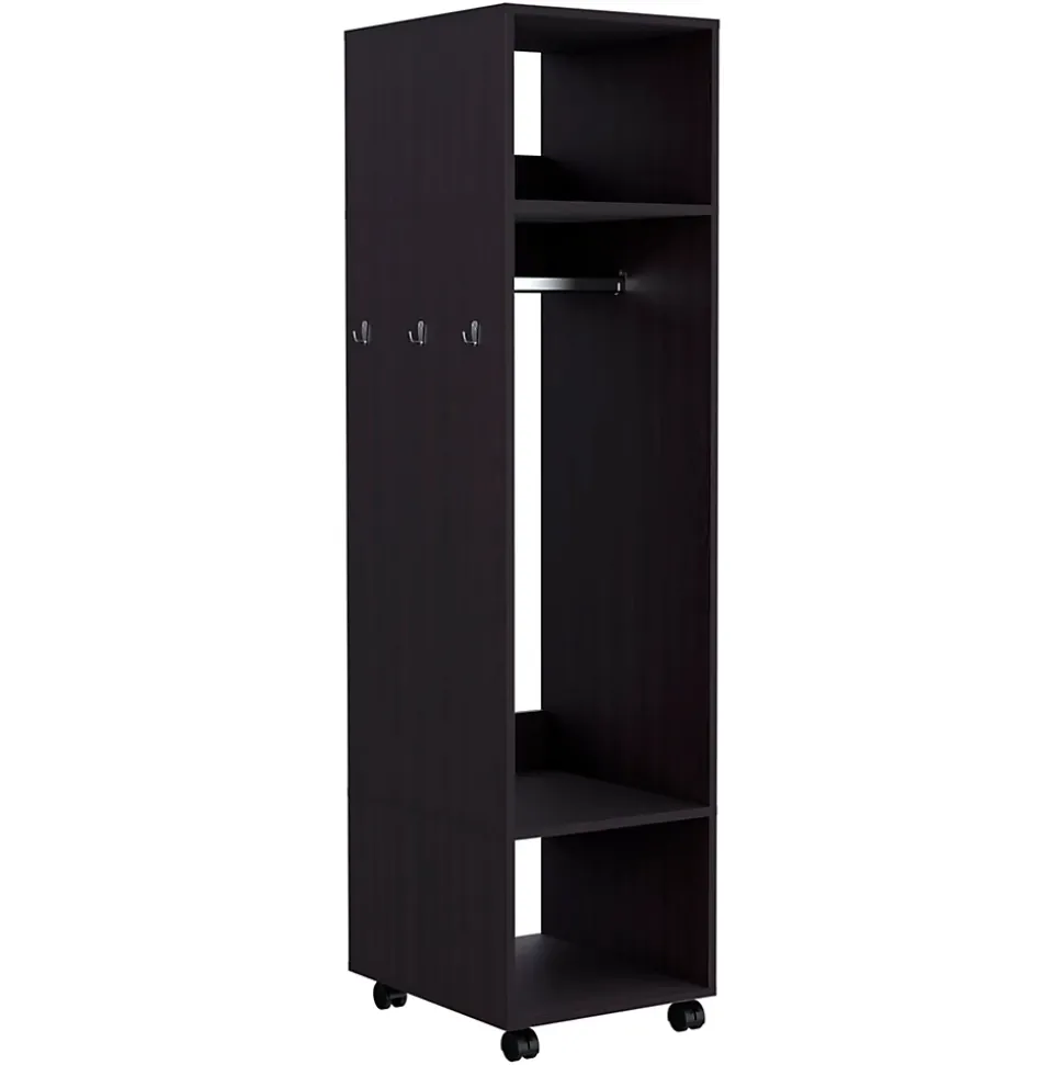 Armoire en mélamine Kronospan, trois étagères, tringle à vêtements et miroir inclus, Noir, 160 cm X 40 cm X 48 cm