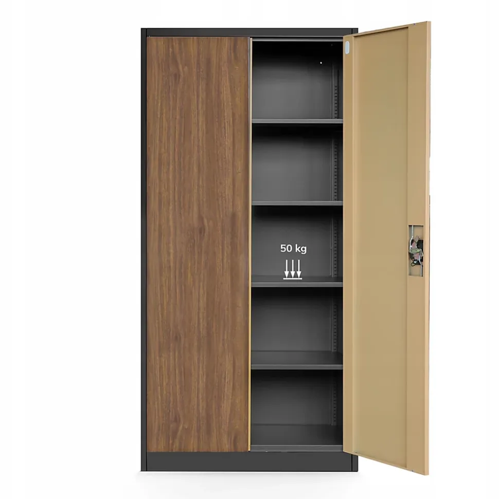 Armoire en métal verrouillable JAN, 900 x 1850 x 400 mm, Eco Design: anthracite/ couleur noyer