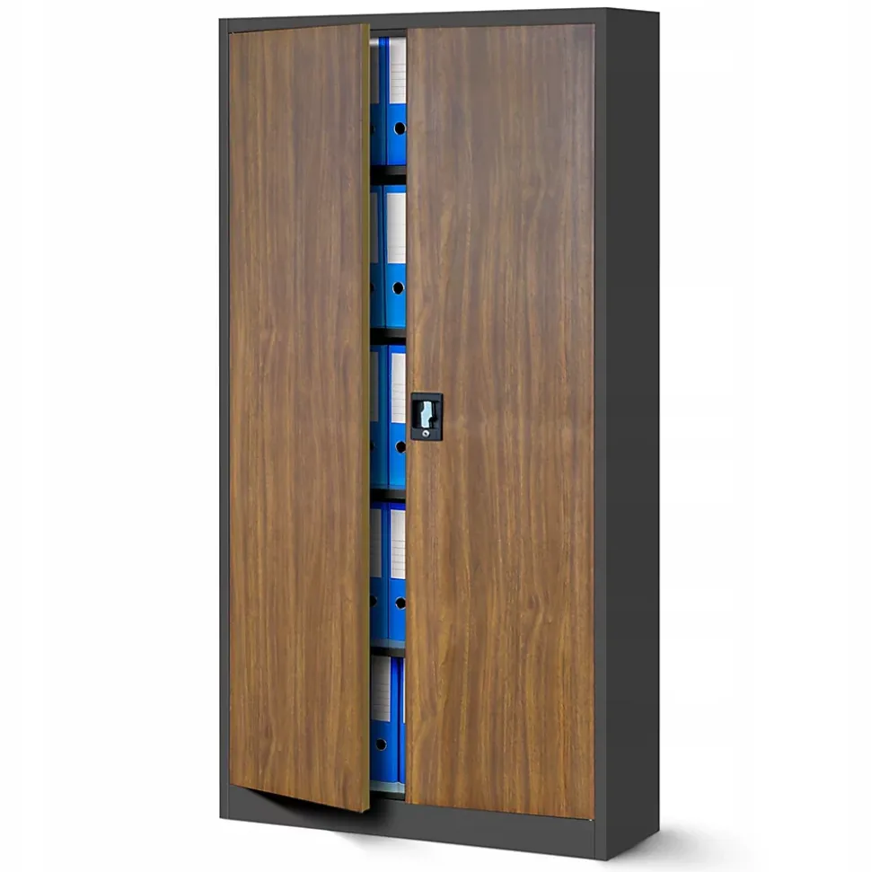 Armoire en métal verrouillable JAN, 900 x 1850 x 400 mm, Eco Design: anthracite/ couleur noyer