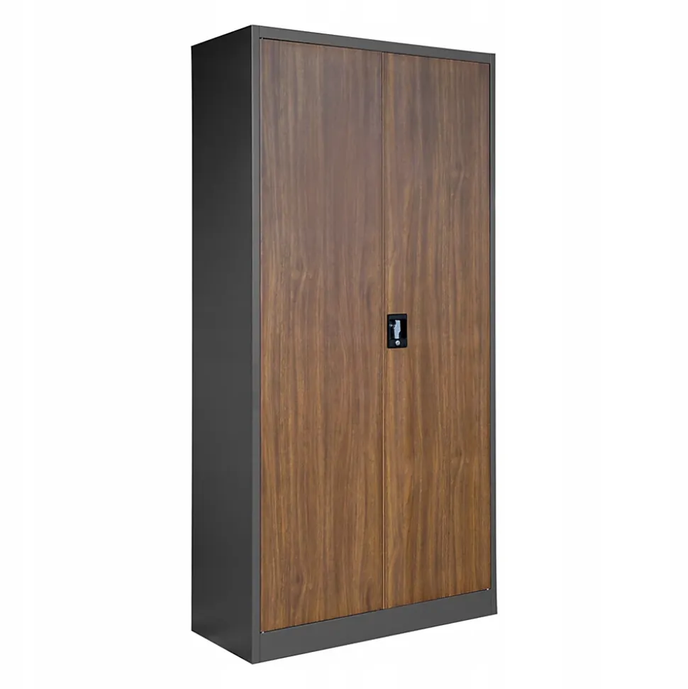 Armoire en métal verrouillable JAN, 900 x 1850 x 400 mm, Eco Design: anthracite/ couleur noyer