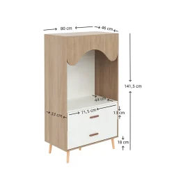 Armoire Enfant - Penderie Ouverte avec 2 Tiroirs, Meuble de Chambre Pratique - Bois MDF, Blanc et Bois Naturel, 80x46x141,5 cm