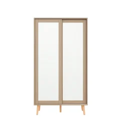 Armoire Enfant - Portes Coulissantes avec Tringle, Meuble de Chambre Pratique - Bois MDF, Blanc et Bois Naturel, 80x46x141,5 cm