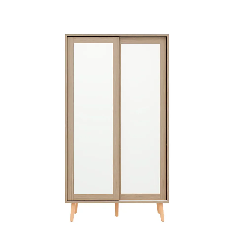 Armoire Enfant - Portes Coulissantes avec Tringle, Meuble de Chambre Pratique - Bois MDF, Blanc et Bois Naturel, 80x46x141,5 cm