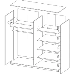 Armoire EOS 2 portes avec miroirs modulables - noir mat - 200 x 61 x 210 cm