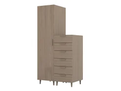 Armoire et commode effet chêne sur pieds 6 tiroirs chambre enfant GoodHome Atomia H. 198,5 x L. 100 x P. 58 cm