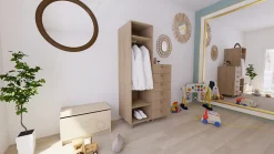 Armoire et commode effet chêne sur pieds 6 tiroirs chambre enfant GoodHome Atomia H. 198,5 x L. 100 x P. 58 cm