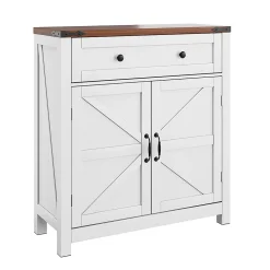 Armoire Fermière - Tiroirs + Étages, Noyer/Blanc, Multifonction