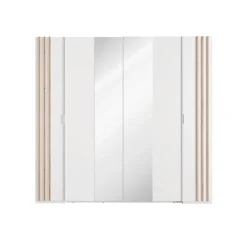 Armoire FLORENCE Blanc et chene 2 portes coulissantes et 2 battantes L218 cm 10 étagères