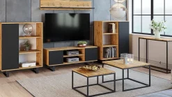 Armoire Fondi chêne artisanat or - noir, style loft