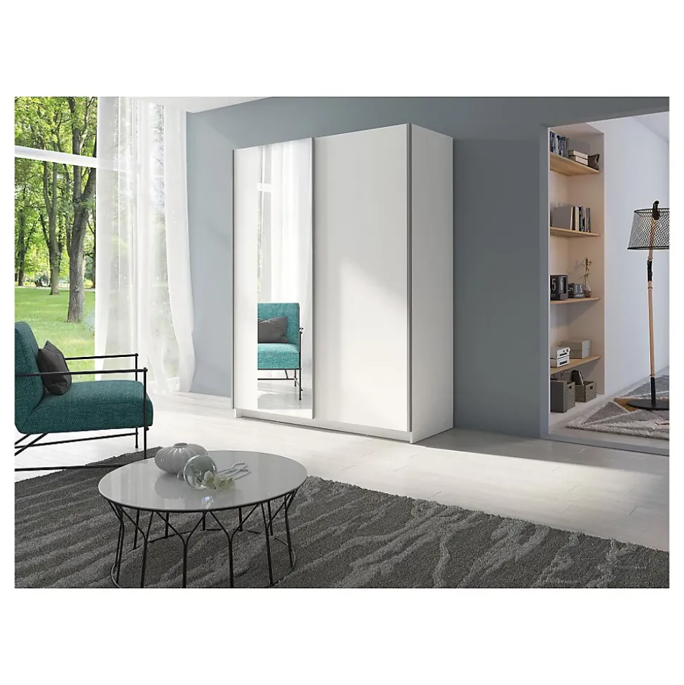 Armoire GOZU 2 portes coulissantes avec miroir - Coloris Blanc - 180 x 198 x 62 cm